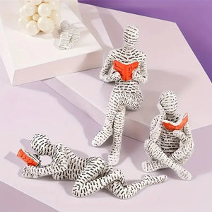 “Quiet Contemplations” — 3-Piece Resin Reading Figure Statue Set