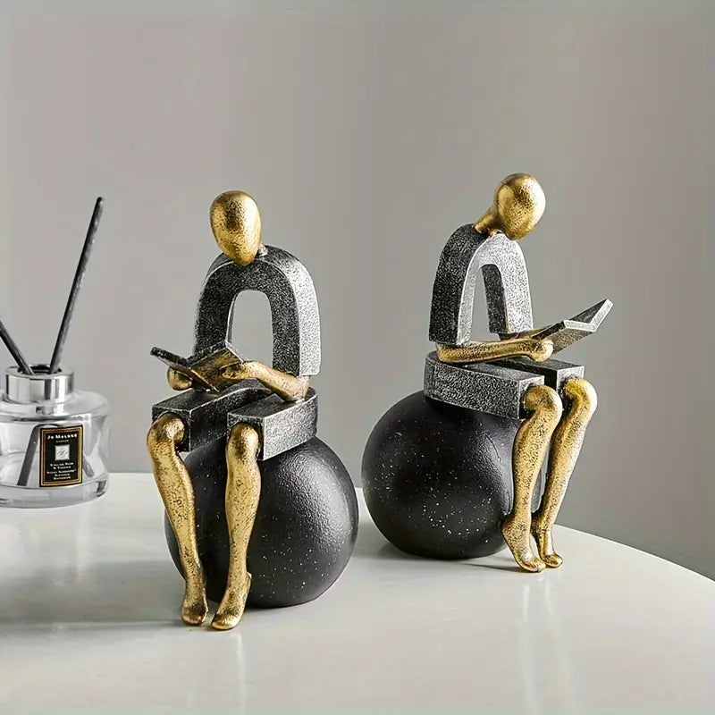 Timeless Reflection: Luxe Golden Abstract Reader Sculpture