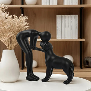 Eternal Bond™ | Handcrafted Resin Dog & Owner Statue (Matte Black)