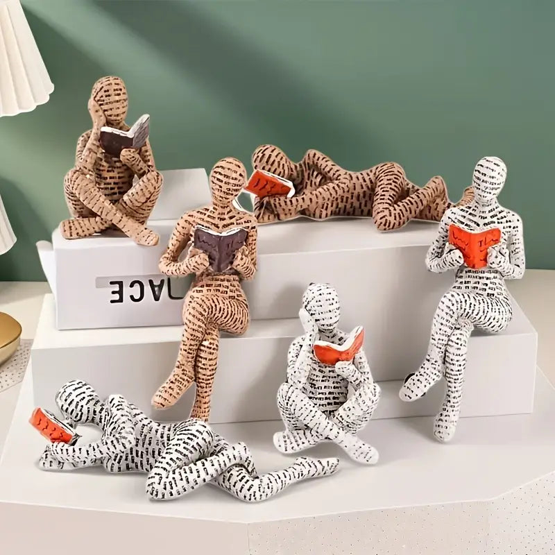 “Quiet Contemplations” — 3-Piece Resin Reading Figure Statue Set