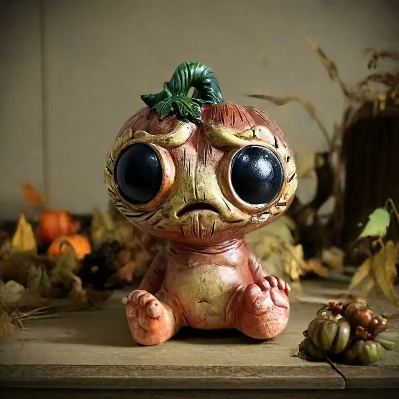 Whimsical Pumpkin-Shaped Alien Elf Figurine