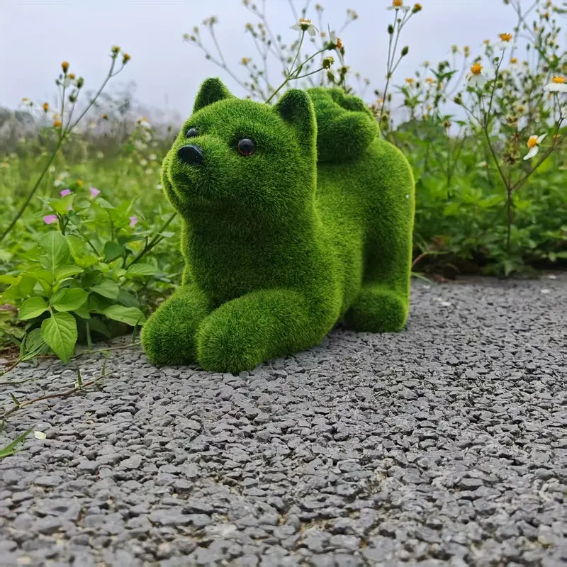 Playful Shiba Puppy – Freestanding Resin Statue in Vibrant Green