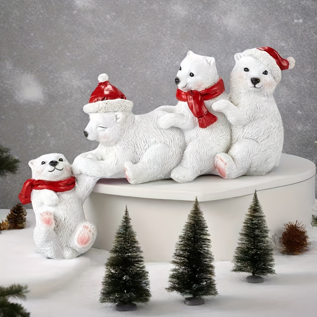 FrostyPaws™ Festive Polar Bear Family Resin Ornament