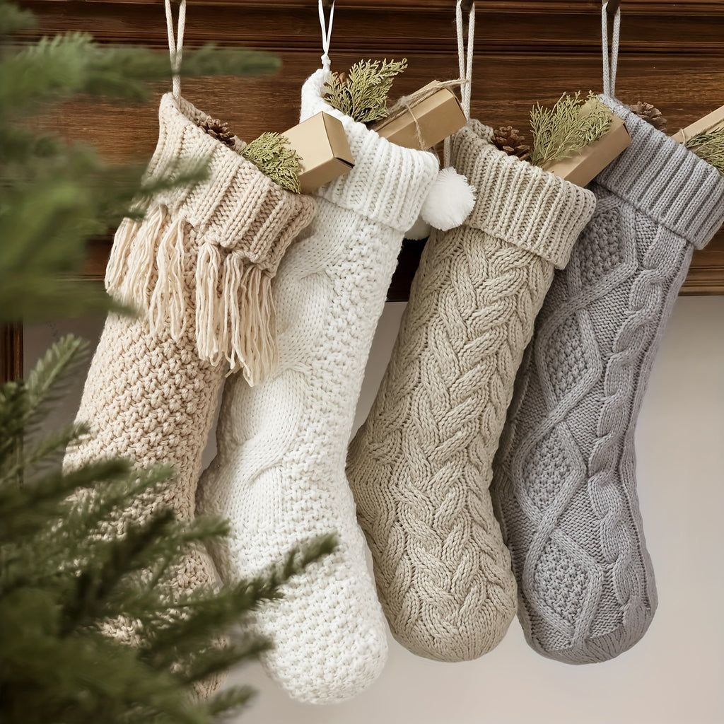 “Nordic Hearth” – 4-Pack Cozy Cable Knit Christmas Stockings