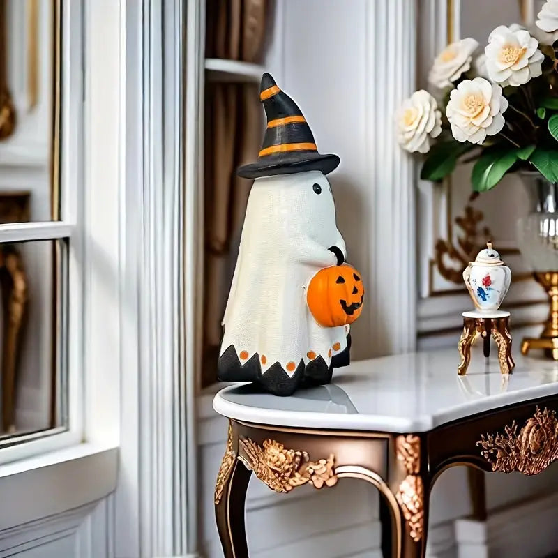 “Midnight Mischief” — Whimsical Witch with Pumpkin Statue