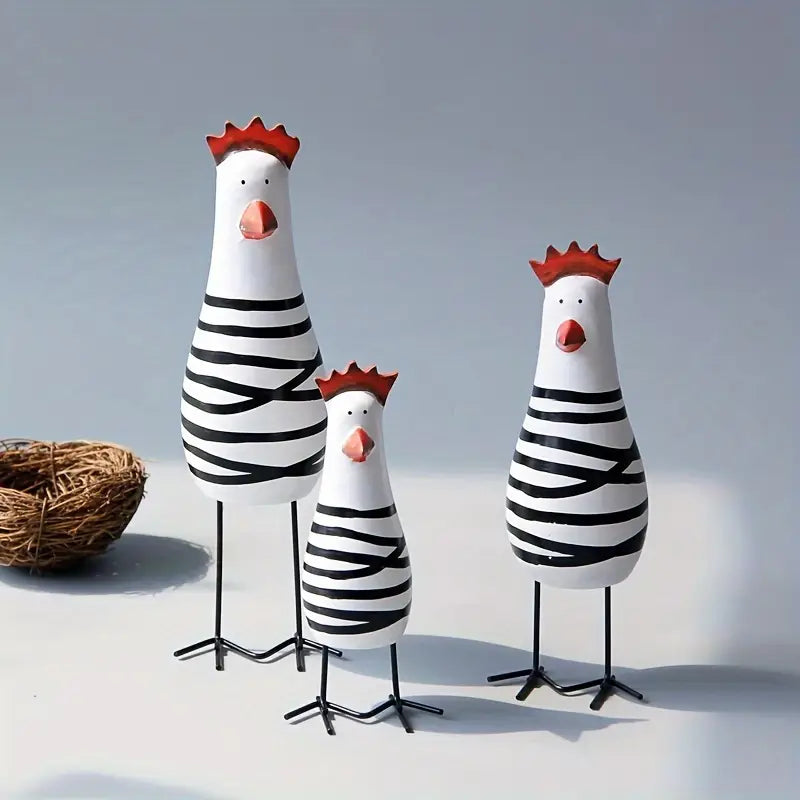 Gallus Arte™ | Set of 3 Wooden Rooster Statues