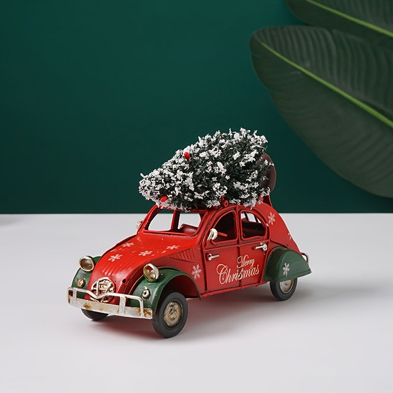 “Holly Ride” – Vintage Red & Green Christmas Car Decorative Statue