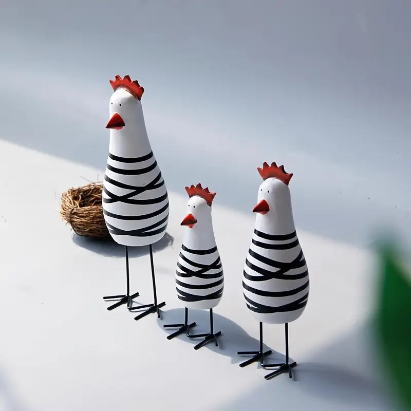 Gallus Arte™ | Set of 3 Wooden Rooster Statues