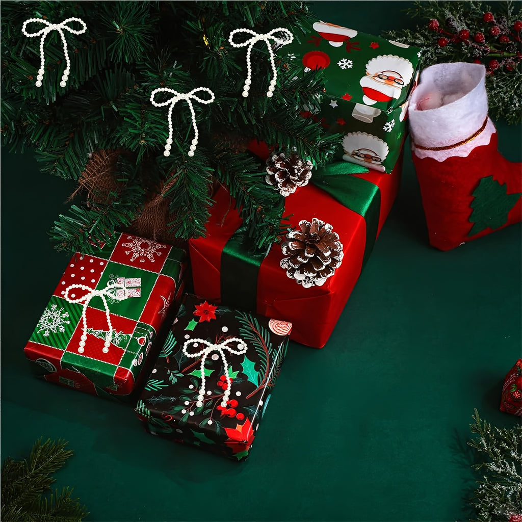 “Winter Whimsy” – 14-Piece Elegant White Acrylic Bow Set with Sparkling Accents