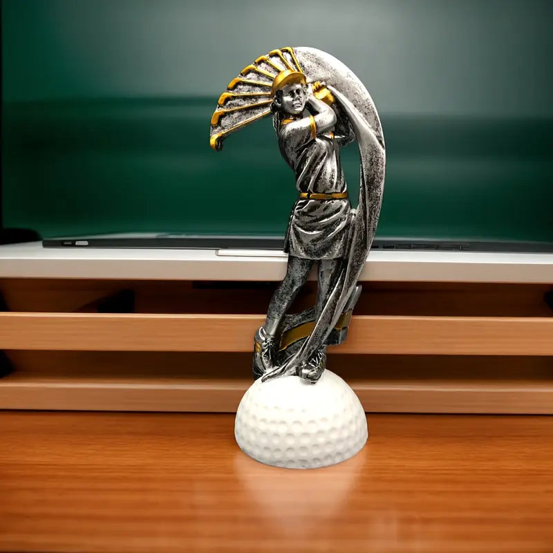 Majestic Swing – Resin Golf Figurine with Wings & Olive Details