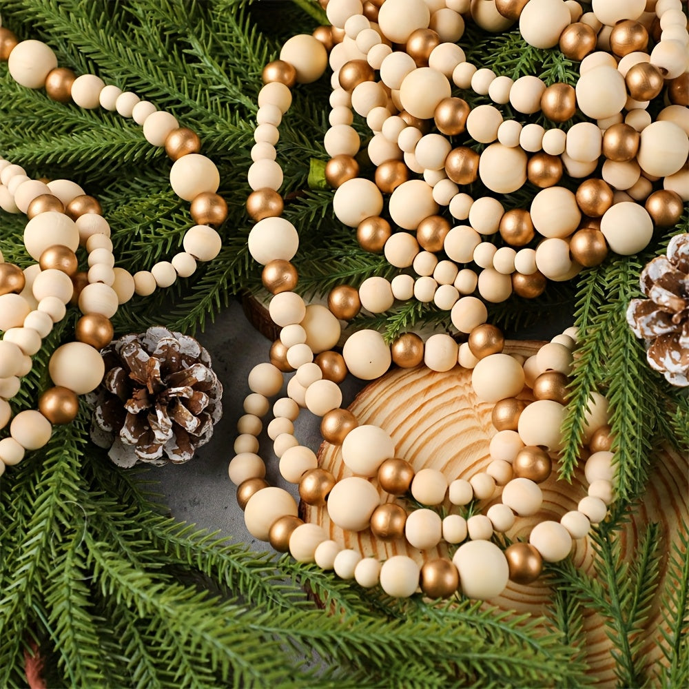 “Golden Evergreen” – 27ft Vintage Wooden Christmas Tree Garland