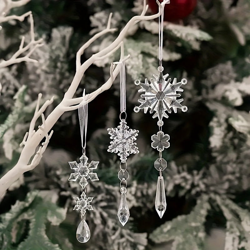 “Frosted Elegance” – 18-Piece 2D Crystal-Style Ice Pillar & Snowflake Christmas Ornament Set