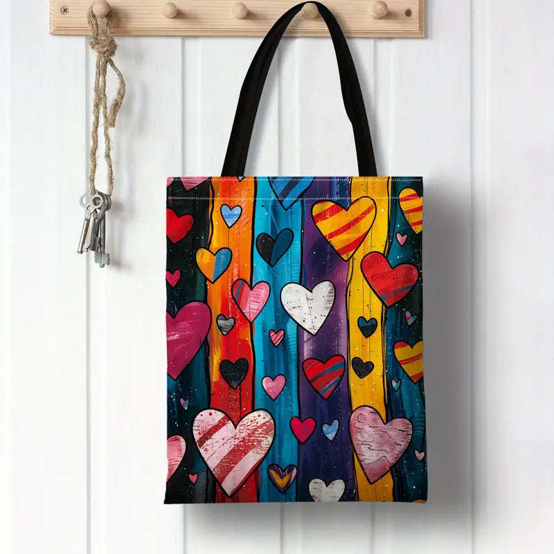 Lumière Amour™ | Tote Bag with Rainbow Hearts Pattern