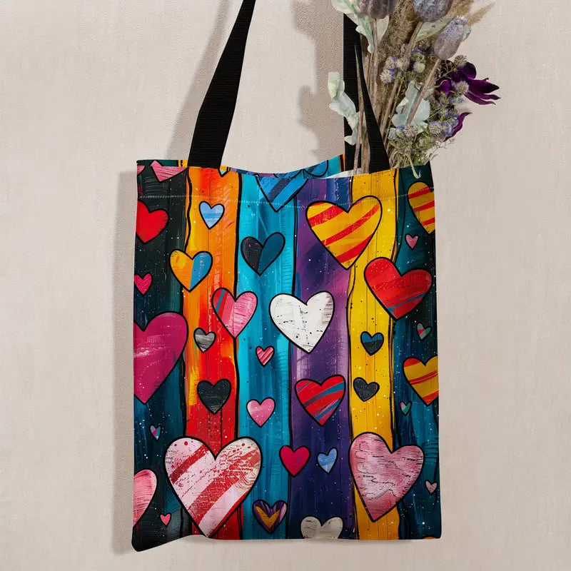 Lumière Amour™ | Tote Bag with Rainbow Hearts Pattern