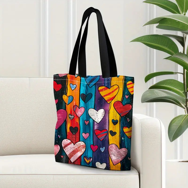 Lumière Amour™ | Tote Bag with Rainbow Hearts Pattern