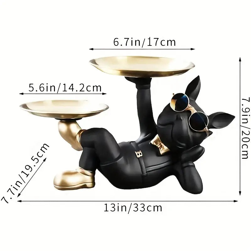 French Elegance: Bulldog Sculpture with Double Tray Storage