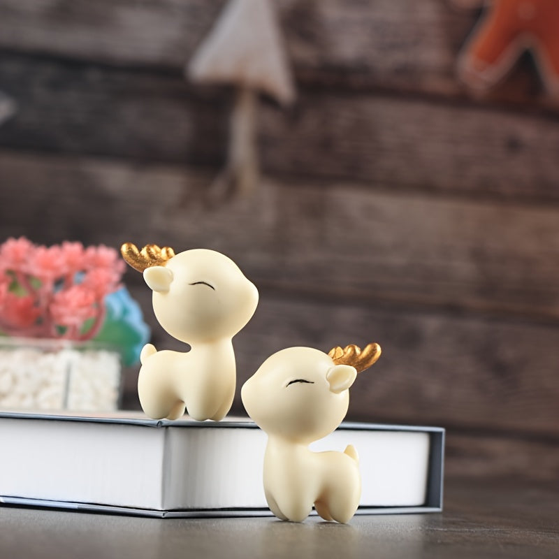 “Nordic Glow” – 2-Piece Mini Christmas Reindeer Resin Statues