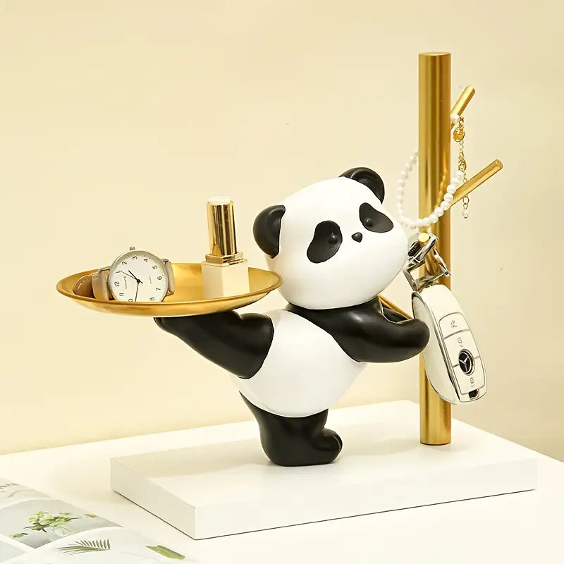Bamboo Bliss – Panda Figurine Key Holder & Trinket Tray