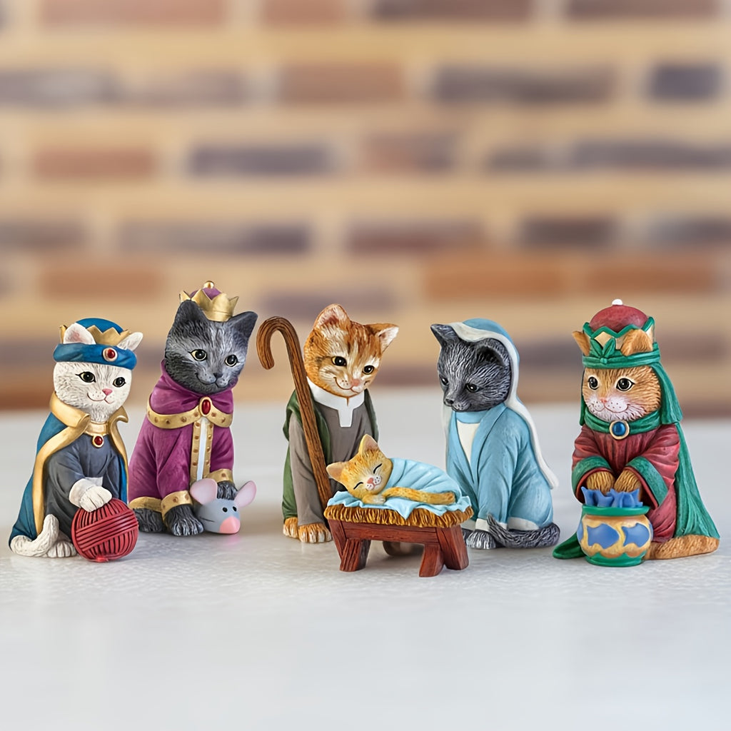 “Purrfect Manger” – Resin Nativity Scene with Black & White Cats