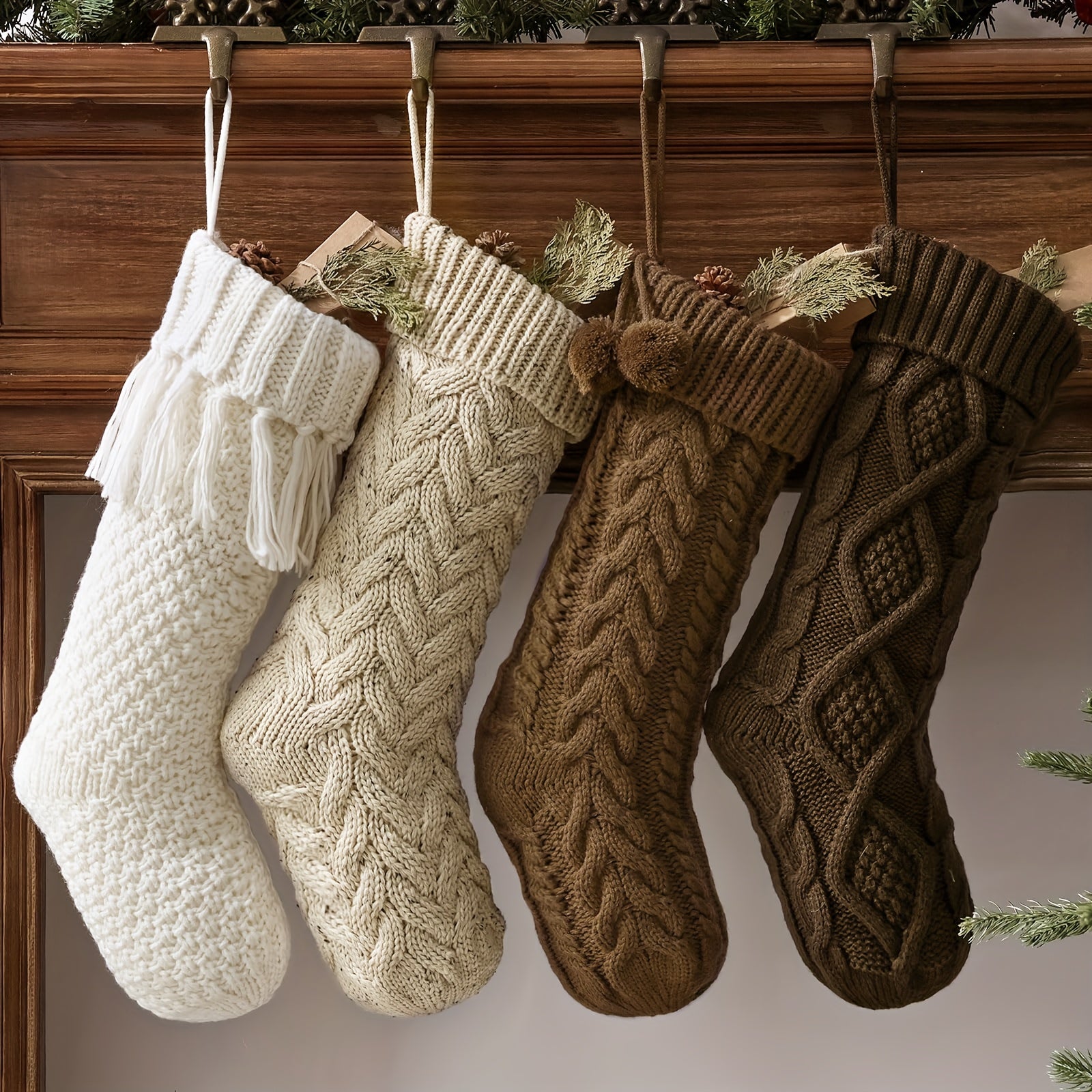 “Hearth & Home” – 3/4-Pack 18-Inch Rustic Neutral Knit Christmas Stockings