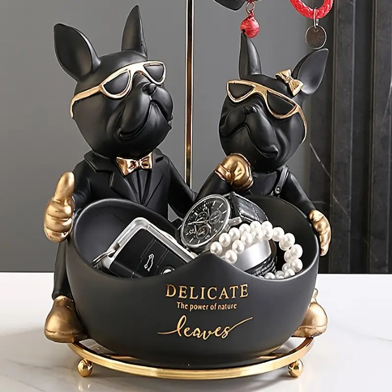 Chic Canine Pair – Black French Bulldogs with Gold Detail
