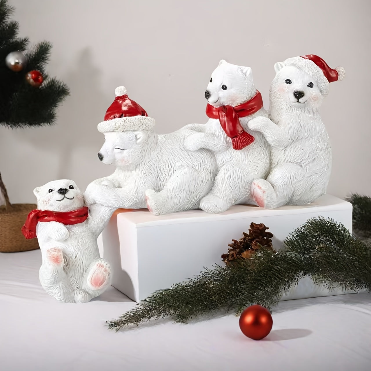 FrostyPaws™ Festive Polar Bear Family Resin Ornament