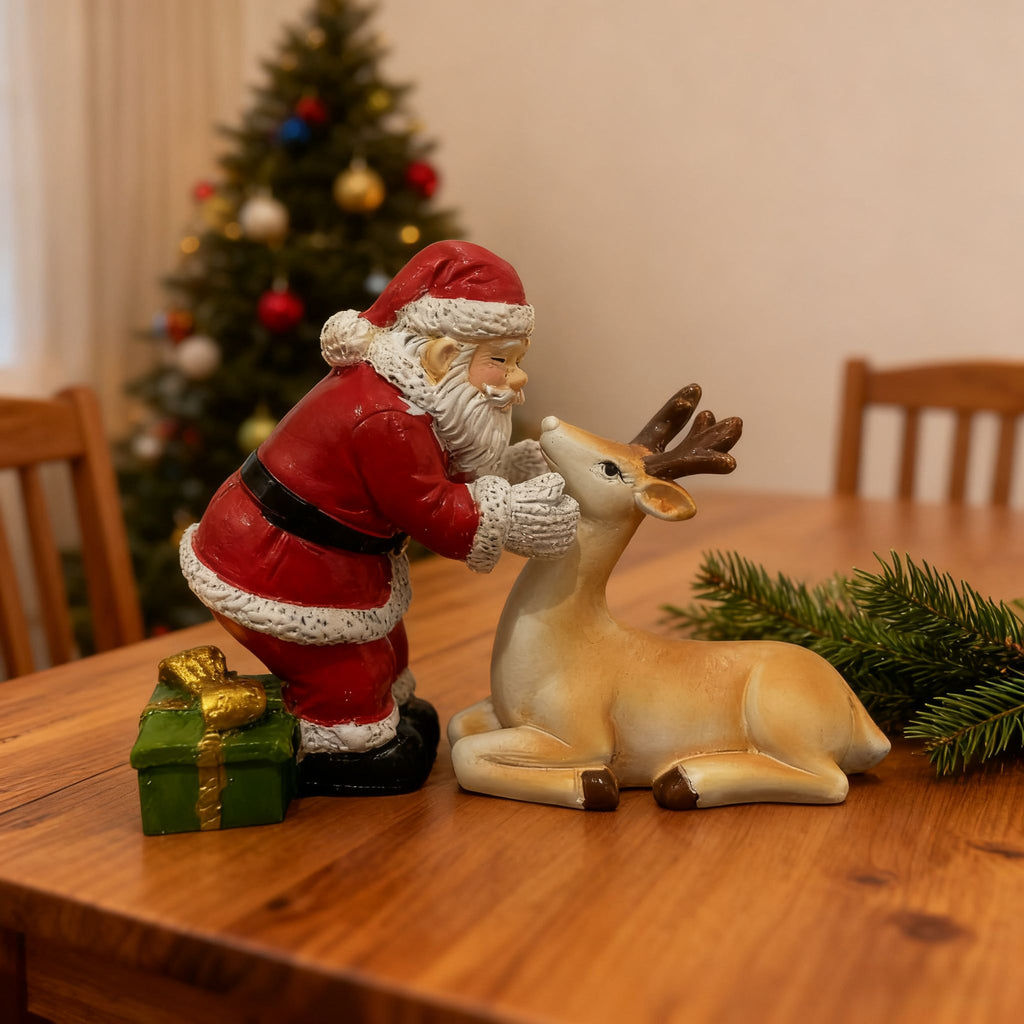 FestivePair™ 2-Piece Santa & Reindeer Resin Figurine Set