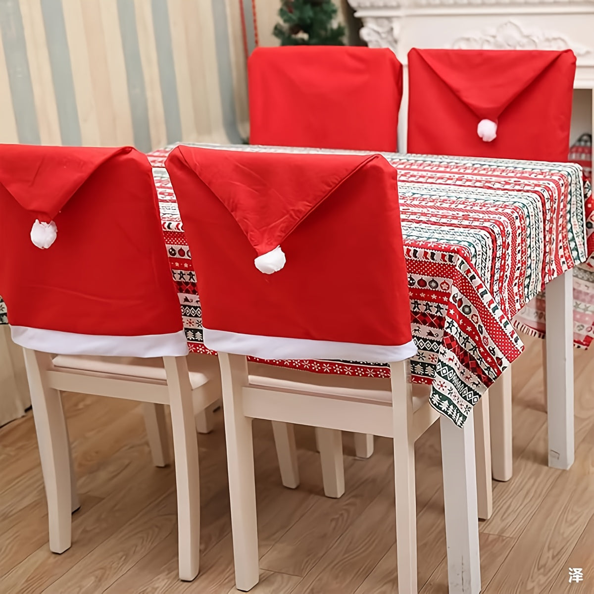 “Santa’s Seat Toppers” – 4-Piece Festive Red Santa Hat Chair Cover Set