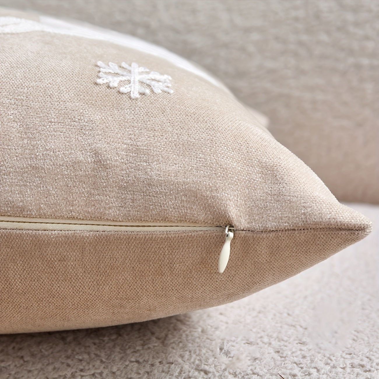 WinterWhimsy™ 3D Embroidered White Christmas Tree & Reindeer Pillow Cover