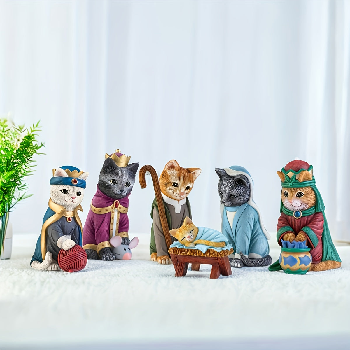 “Purrfect Manger” – Resin Nativity Scene with Black & White Cats