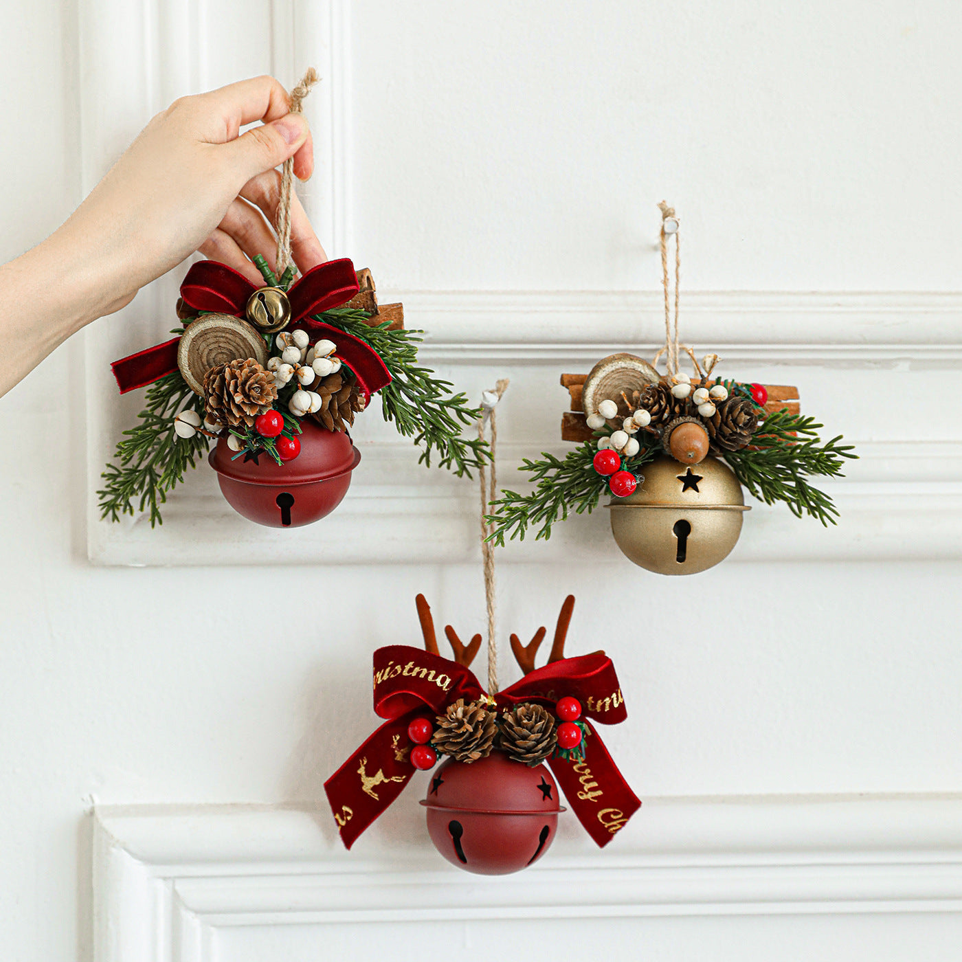 “Rustic Jingle” – 12-Piece Vintage Farmhouse Christmas Bell Ornament Set