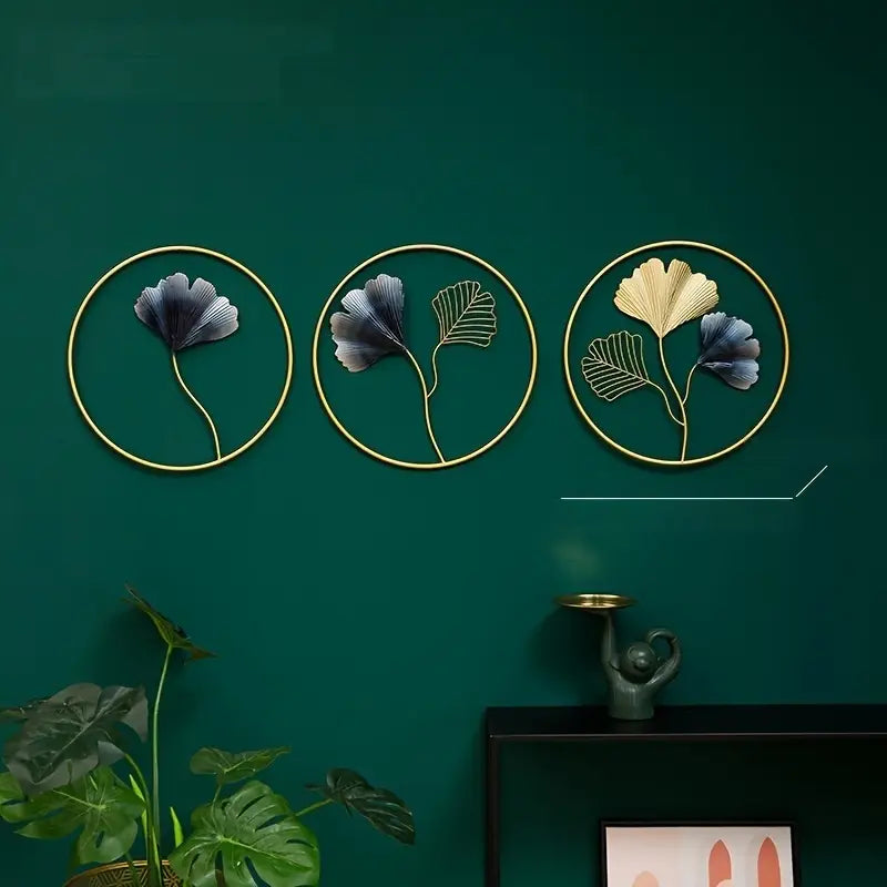 Golden Grace – Floral Ginkgo Wall Circle Set