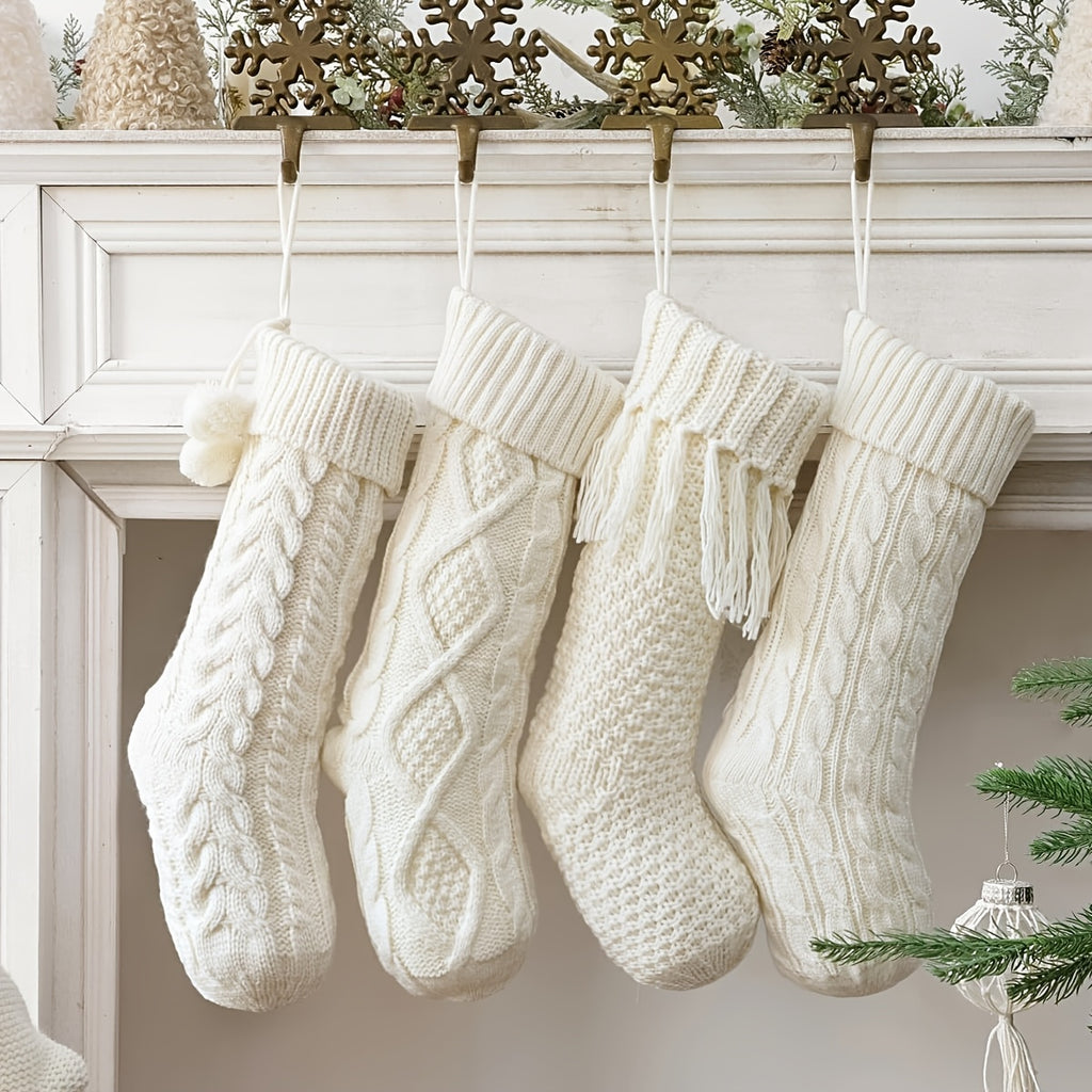“Hearth & Home” – 4-Piece 18-Inch Farmhouse Knitted Christmas Stockings