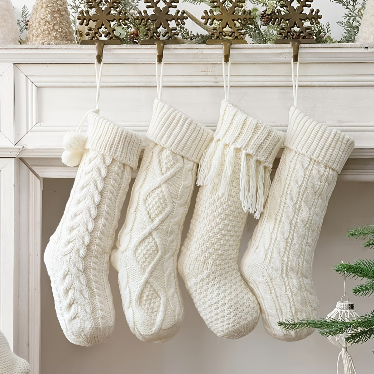 “Hearth & Home” – 4-Piece 18-Inch Farmhouse Knitted Christmas Stockings