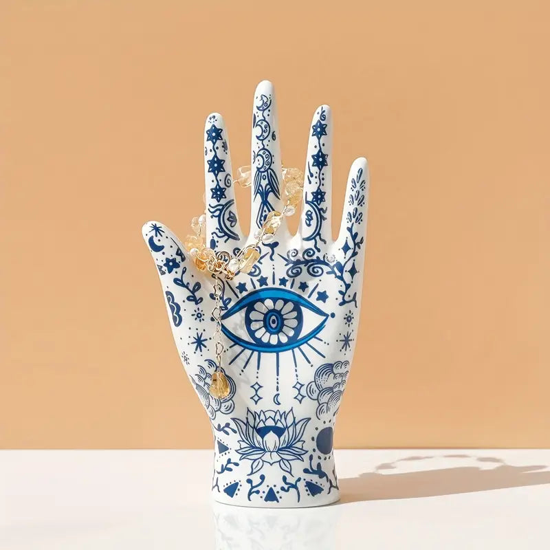 “Luz de Suerte” — White Ceramic Hamsa Jewelry Tray