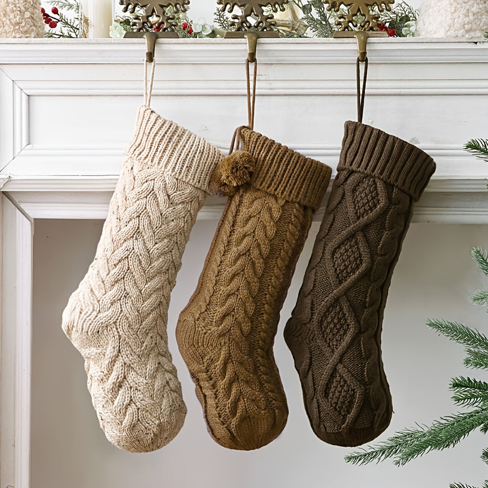 “Hearth & Home” – 3/4-Pack 18-Inch Rustic Neutral Knit Christmas Stockings