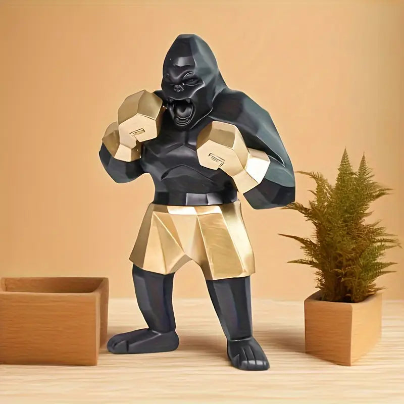 Champion’s Roar – Elegant Resin Boxing Gorilla Figurine