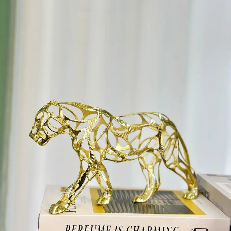Elegant Golden Metal Leopard Sculpture