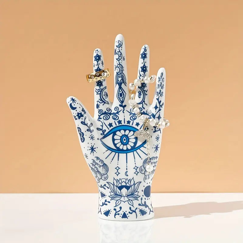 “Luz de Suerte” — White Ceramic Hamsa Jewelry Tray