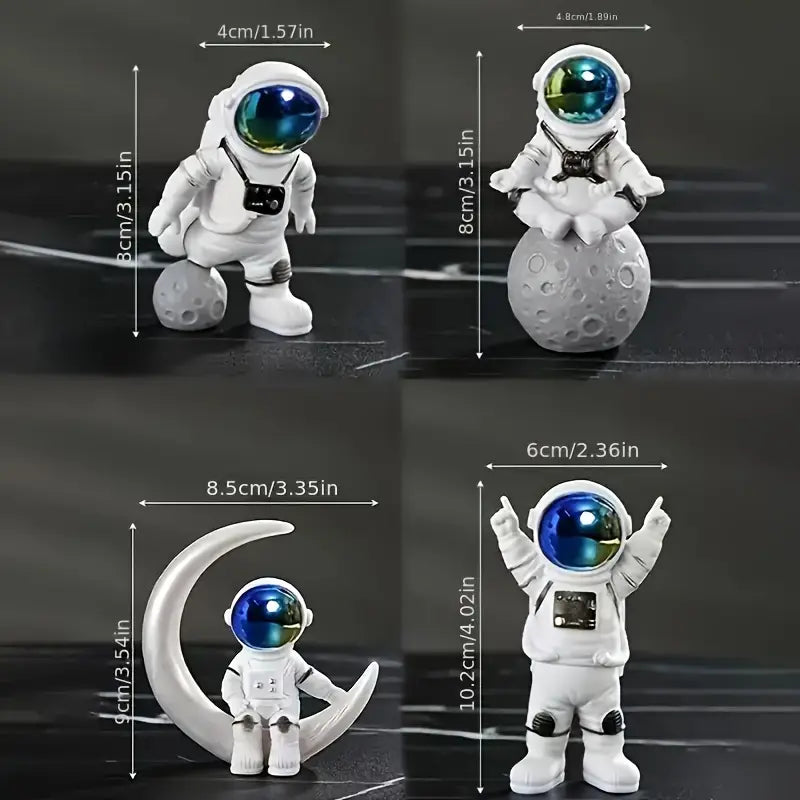 Cosmo Crew™ – 4-Piece Astronaut Figurine Set with Skateboard