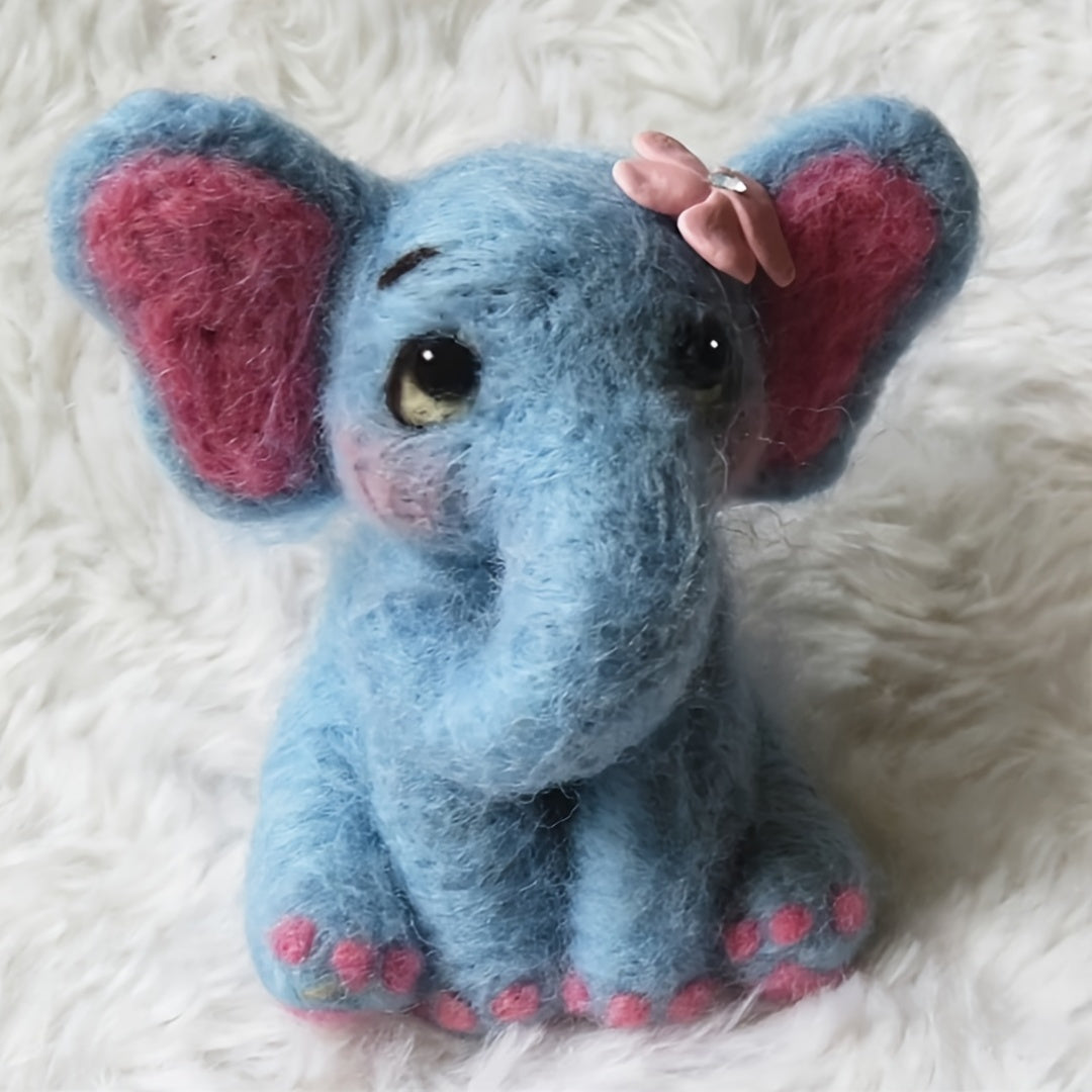 WoolieCraft™ DIY Needle Felting Animal Kit – Fox, Raccoon, Elephant & Donkey (Complete Beginner-Friendly Set)