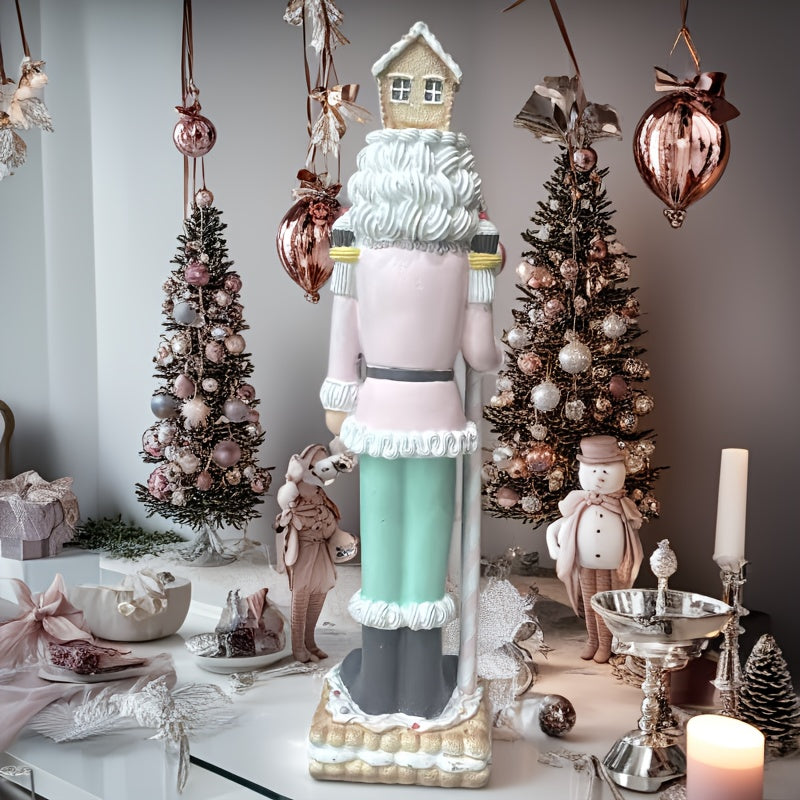 “Winter Hearth Sentinel” – Hand-Painted Grand Nutcracker with Storybook Cottage Hat