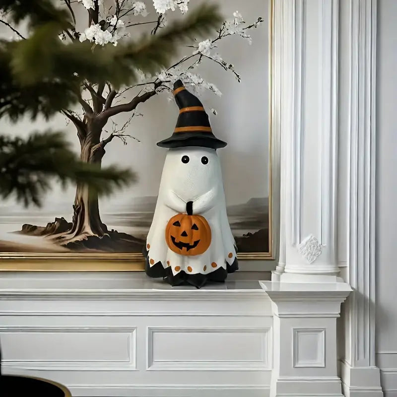 “Midnight Mischief” — Whimsical Witch with Pumpkin Statue