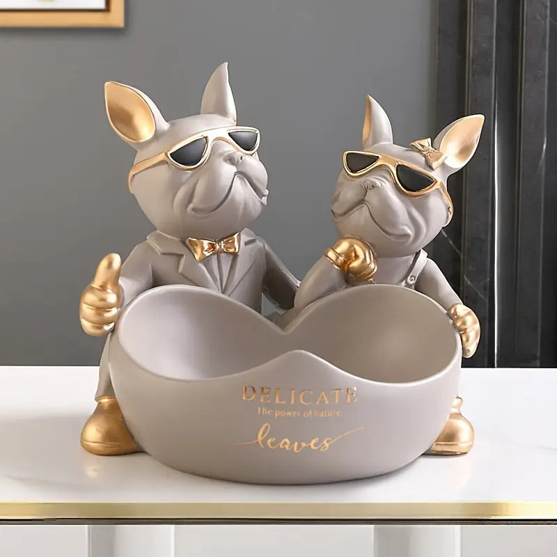 Chic Canine Pair – Black French Bulldogs with Gold Detail