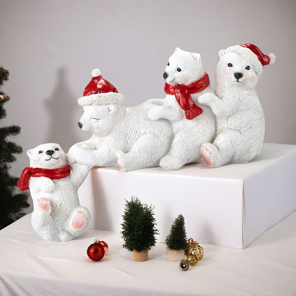 FrostyPaws™ Festive Polar Bear Family Resin Ornament