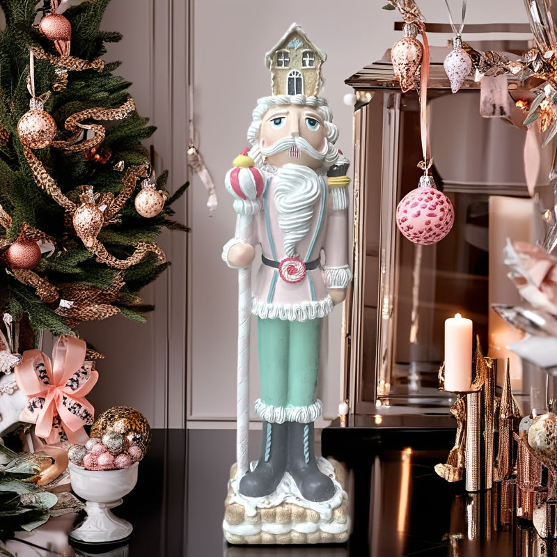 “Winter Hearth Sentinel” – Hand-Painted Grand Nutcracker with Storybook Cottage Hat