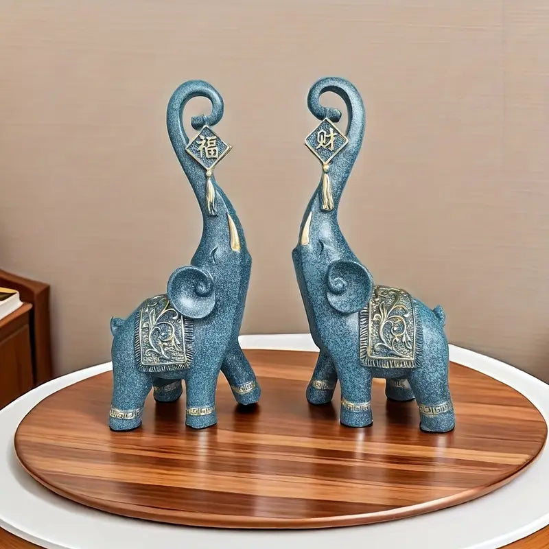 Serene Strength – Blue Elephant Figurine Set