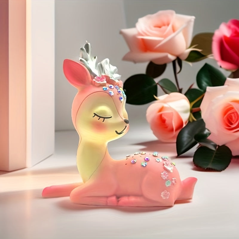 BlushRein™ Festive Pink Deer Figurine – Cute Resin Holiday Décor with Antlers
