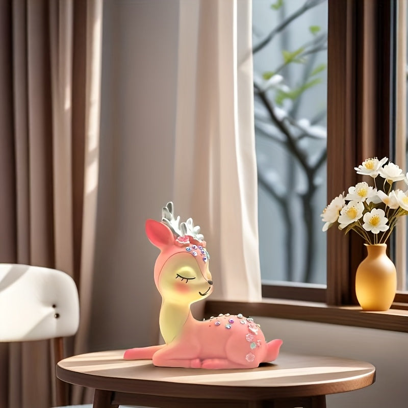 BlushBells™ Festive Pink Deer Figurine – Cute Resin Holiday Décor with Antlers