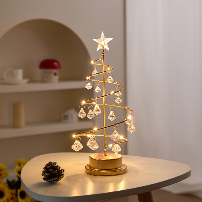 “Luminous Cystal Evergreen” – Elegant Metal Christmas Tree with Warm White Lights & Crystal Ornaments